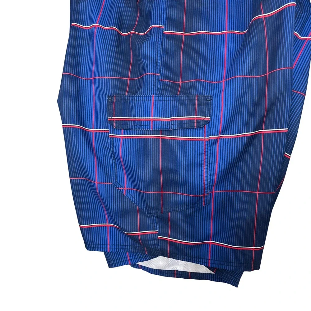 Ocean Pacific Mens‎ 3XL Swim Trunks Dark Navy Red Plaid Cargo Board Shorts 48-50